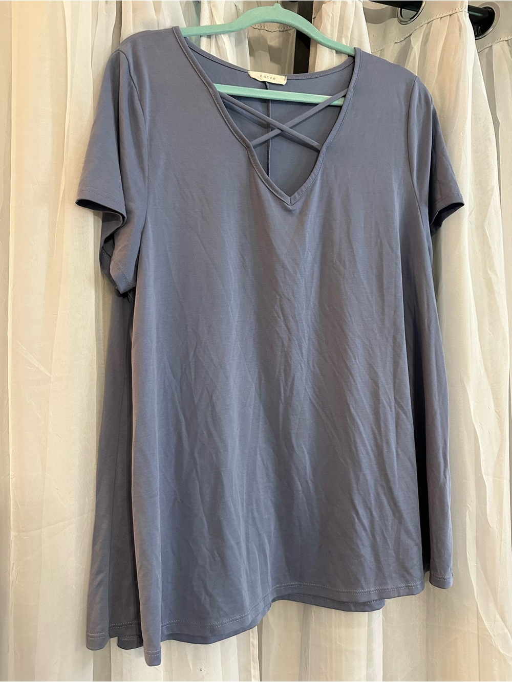 Crisscross V-Neck Tee - Dusty Blue short sleeve by Entro